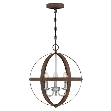 Westinghouse Chandelier 40W 3Lght Stella Mira Walnut, Brushed Nickel Accents 6116000